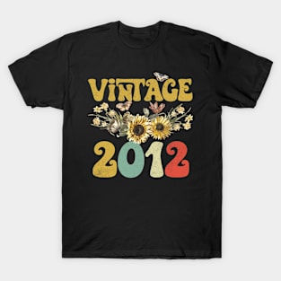 Vintage 2012 Sunflower Floral Retro Groovy 11th Birthday T-Shirt